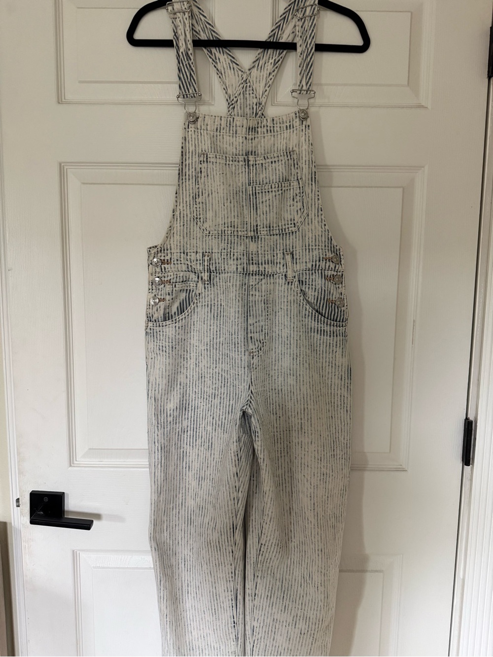 We The Free by Free People Blue-and-White Striped Denim Overalls